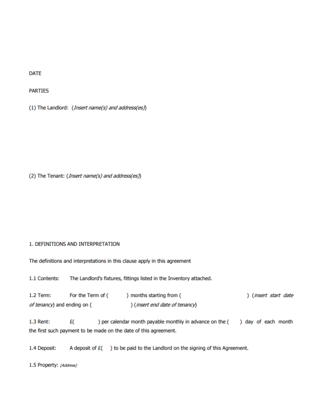 Assured Shorthold Tenancy Agreement Template